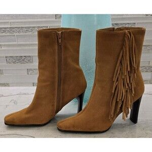 PREDICTIONS Lt Brown Suede Mid-Calf Fashion‎ Western Cowboy Fringe Heel Boot 7
